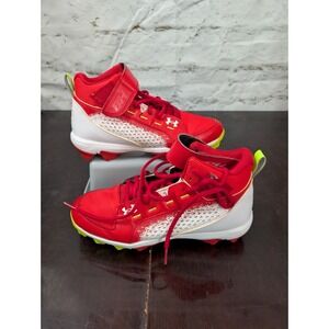 Under Armour Bryce Harper 6 Baseball Cleats Size 5Y Red White Neon Green Mid